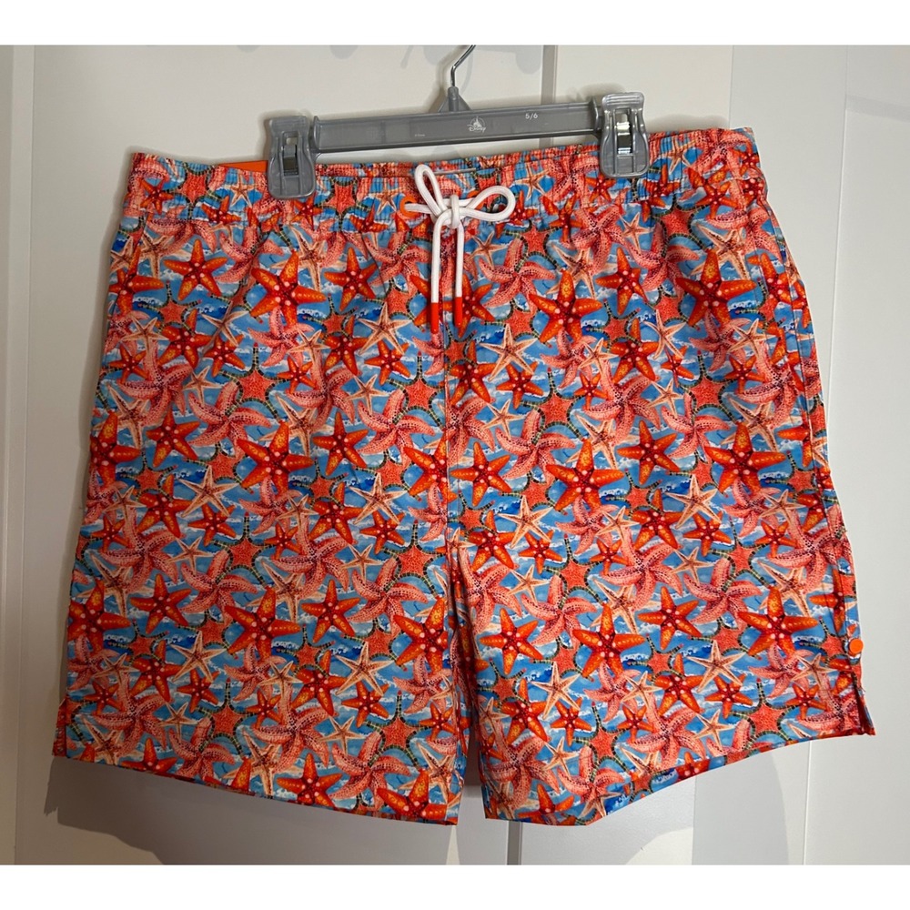 SWIMS Mens Starfish Print Swim Trunks‎ Orange Blue Board Shorts Size Medium NWT